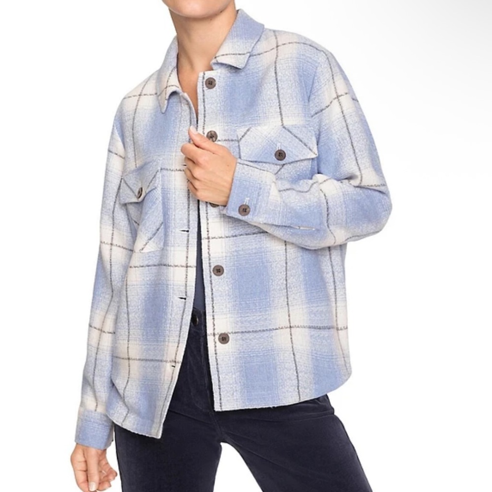 Olsen Blue Plaid Button-Up shacket Jacket